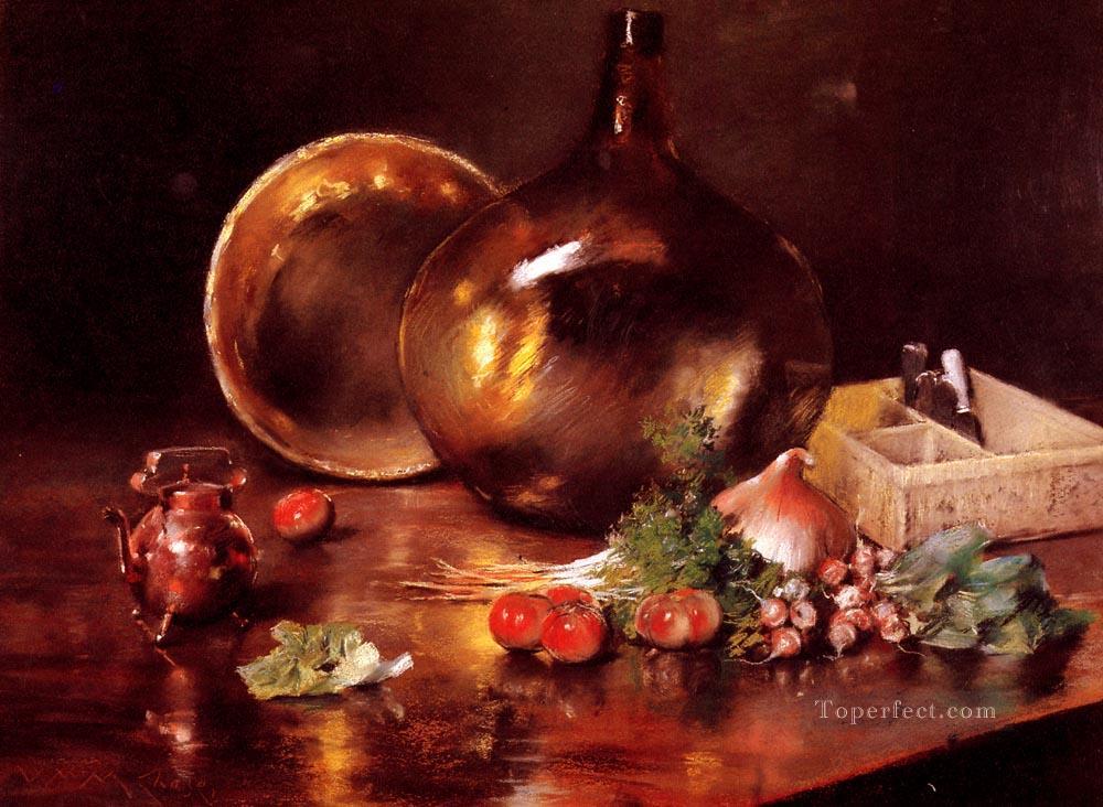 Still Life Brass and Glass William Merritt Chase Oil Paintings